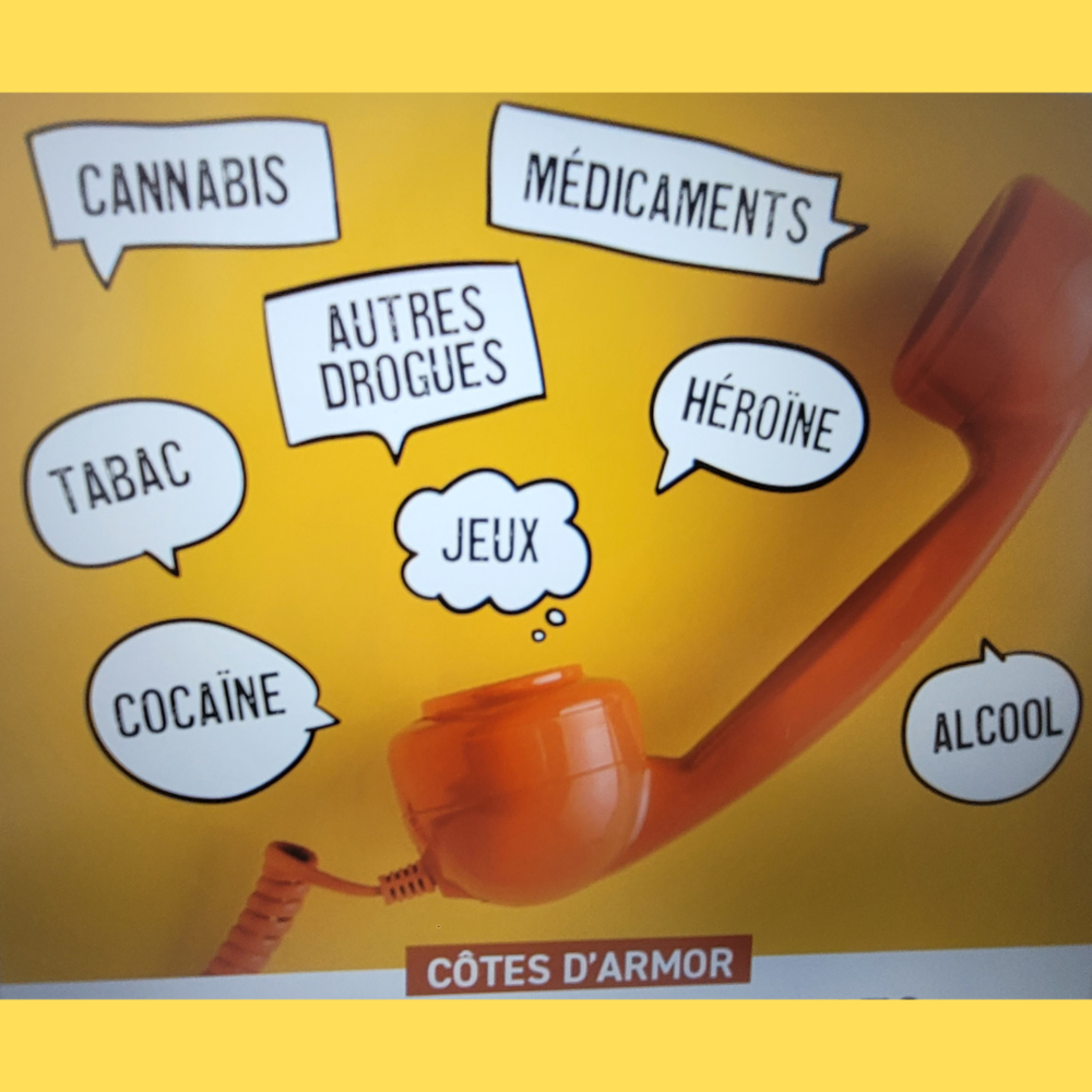 affiche avec bulles sur les différentes addictions pour contacts