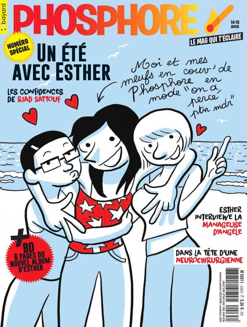 couverture du magazine Phosphore de juillet 2022 avec le personnage d'Esther et ses amies